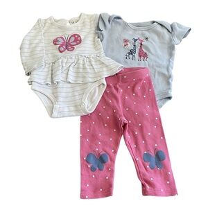 Baby Outfit Set with Butterfly and Giraffe Prints Pekkle Size 6mths